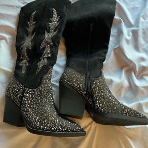 Madden Girl Black and Silver Studded Heeled Boots